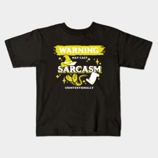 May Cast Sarcasm Unintentionally Light Yellow Warning Label Kids T-Shirt